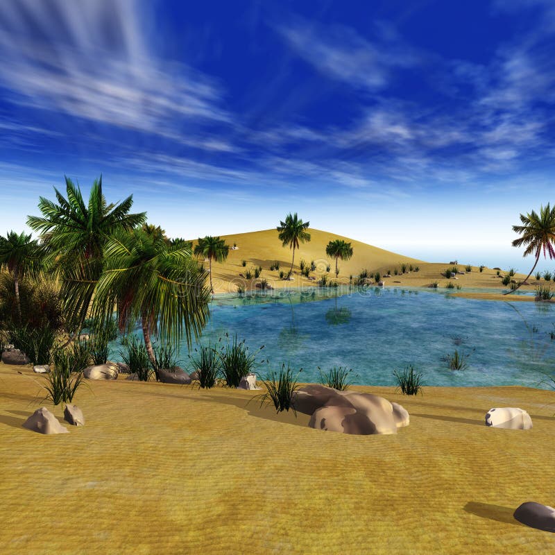 Oasis in the sandy desert royalty free stock photo