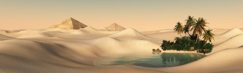 Oasis in the sandy desert stock photography