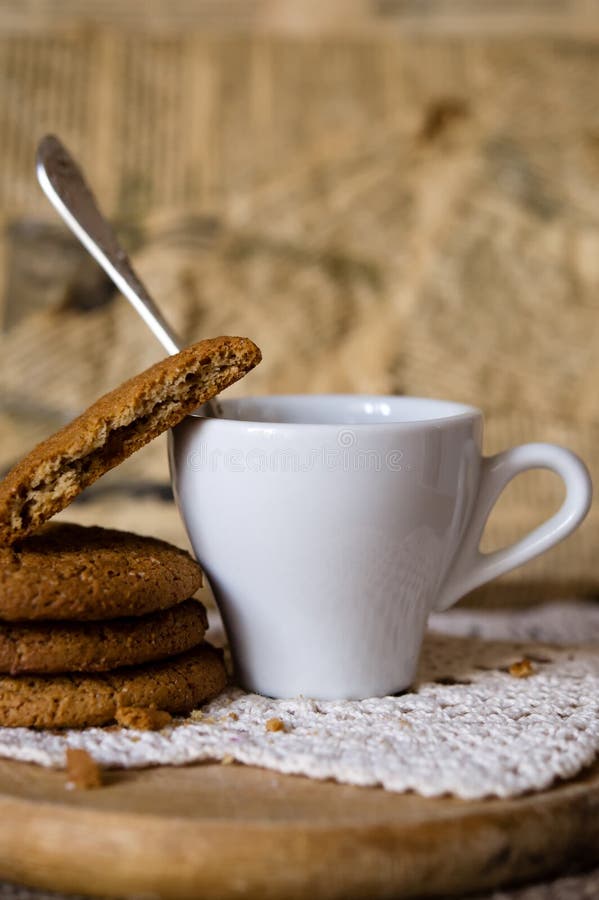Oat Cookies Biscuits with Cup of Coffee Stock Photo Image of cookies