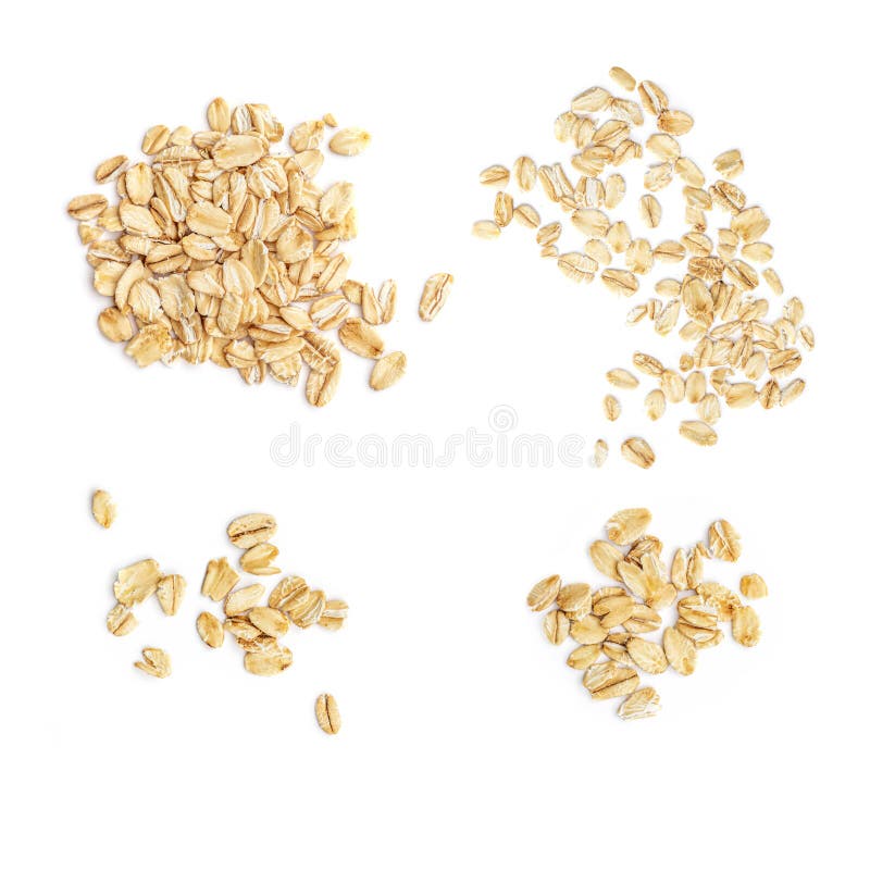 Oat flakes isolated on white background. Pile of oatmeal  top view