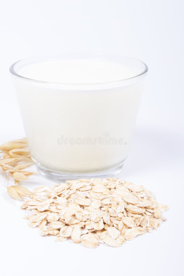 Oat Milk, the Concept of a Vegetarian Diet. White Background. Stock