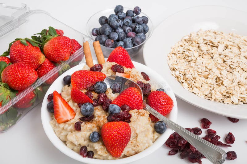 Oatmeal with Blueberries Strawberries Cranberries and Cinnamon w