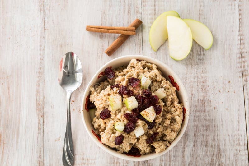 Oatmeal Breakfast Cereal with Fruit and Cinnamon Stock Photo Image of