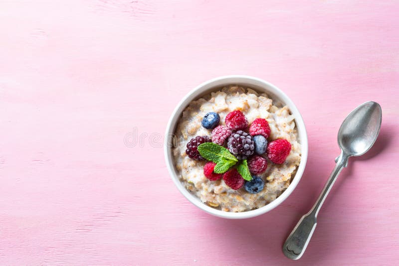 Oatmeal Cereal with Milk and Berries Top View. Stock Photo Image of fresh, organic 111186486