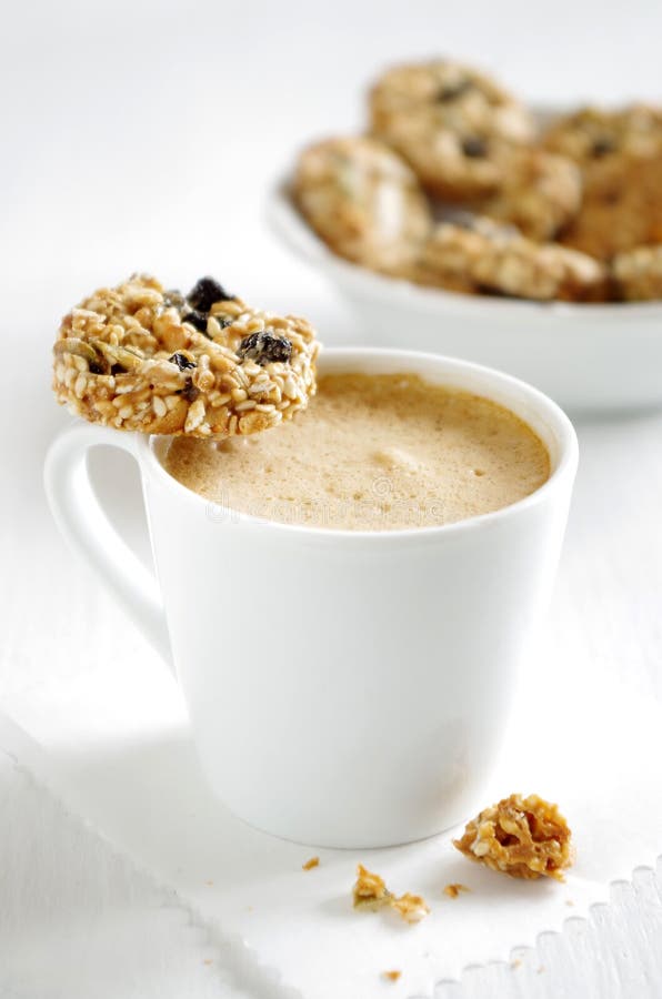 Oatmeal cookie with coffee stock image. Image of candy 66578645
