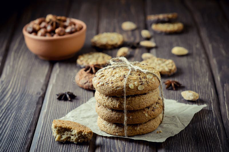 Oatmeal cookies with nuts stock image. Image of elegance 73763511