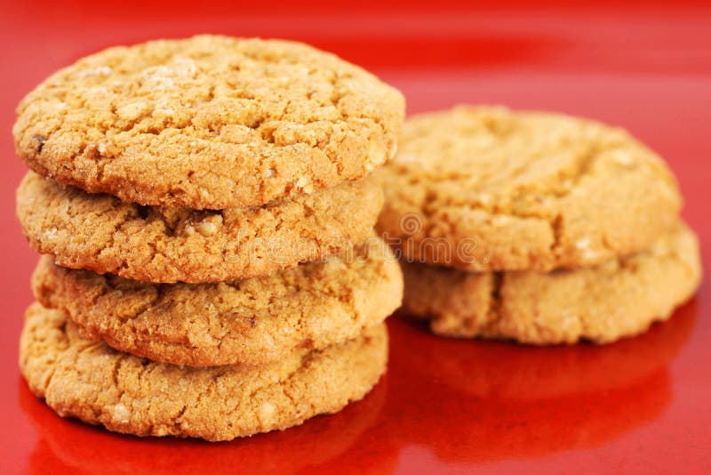 Oatmeal cookies on red plate