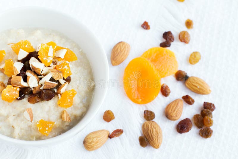 Oatmeal with dried fruit stock photo. Image of gourmet 33822396