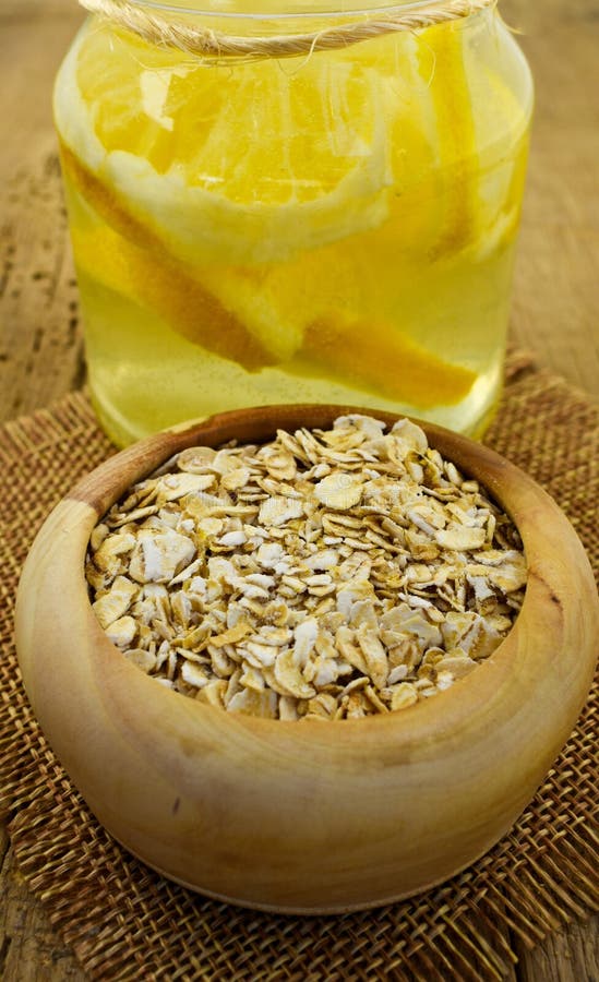 Oatmeal oat flakes healthy food lemon water slim stock images Oatmeal oat flakes healthy food lemon water slim stock images