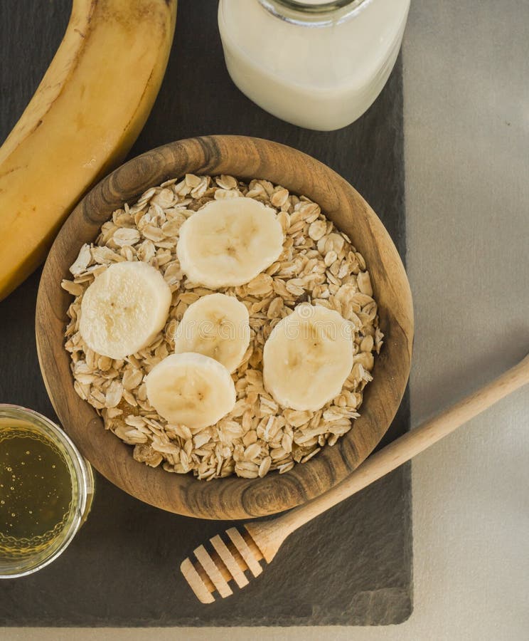 Oats,banana,milk Preparing Breakfast in the Morning Stock Photo - Image ...