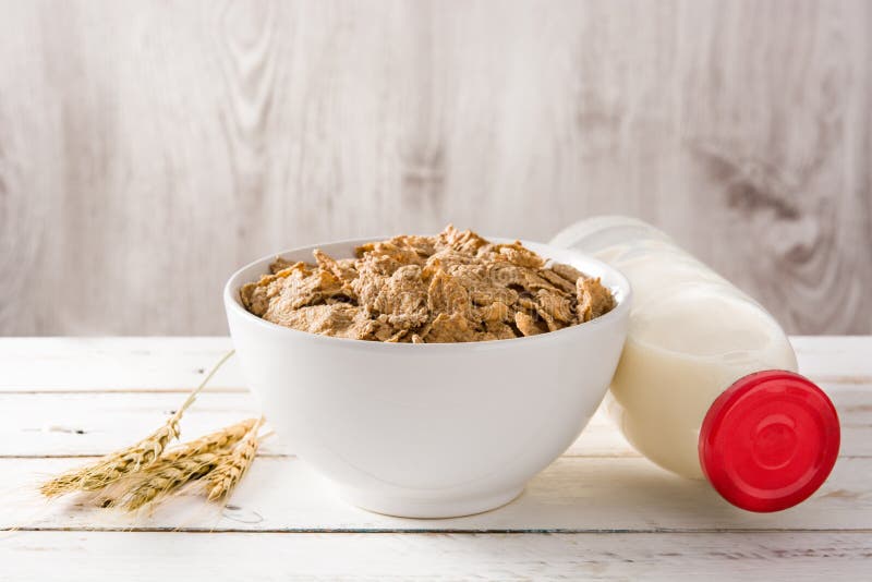 Oats Milk And Cereals On White Wood Stock Photo - Image of ...