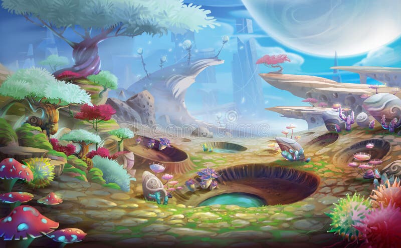 Obca planeta Meteorowy Crafter z Fantastycznym, Realistycznym i Futurystycznym stylem royalty ilustracja