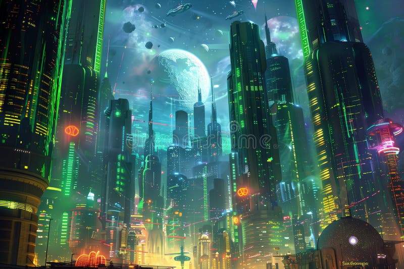 Obce miasto jest olśniewającą metropolią zaawansowanej technologii i wspaniałej architektury ilustracji