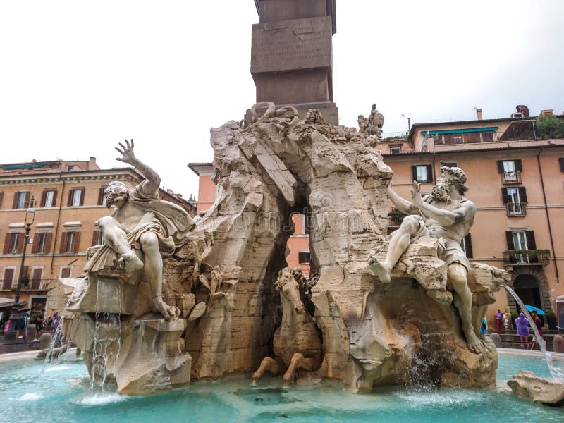 Obelisco Agonale with Bernini`s Fountain Close-up Editorial Stock Photo ...