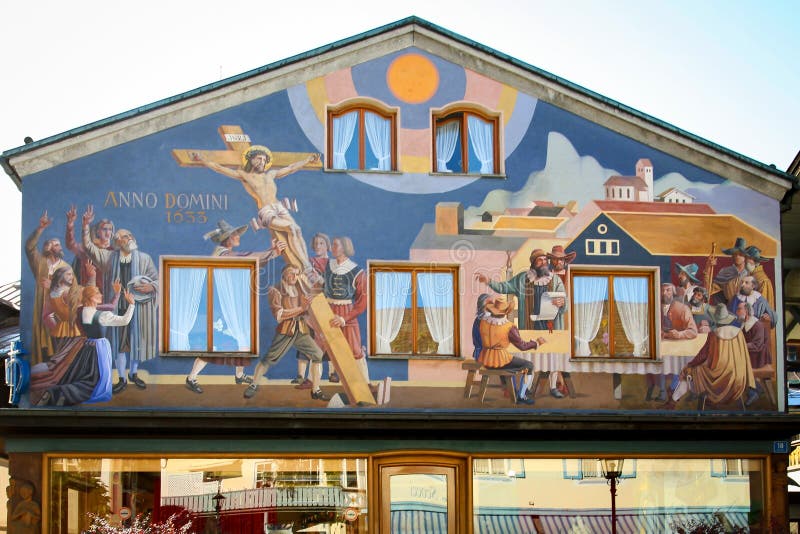 House painted in Oberammergau in the Bavarian Alps, Bavaria.