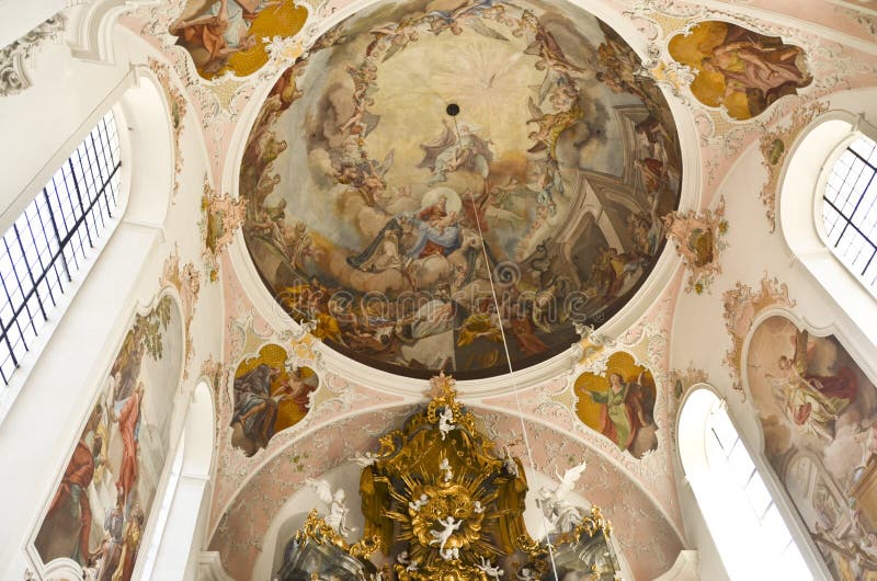 The Church of Perter and Paul in Oberammergau.The Bavaria region of Germany near Austria. The Church of Perter and Paul in Oberammergau.The Bavaria region of Germany near Austria.