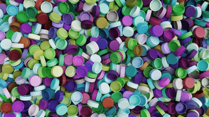 Obere Ansicht auf einem Stapel farbiger Plastikflaschen. Kunststoffprodukt. Darstellung der Garbage-Wiederverwendung 3D-Darstellun stock abbildung