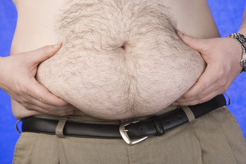 Obese Man Holding Stomach Flab