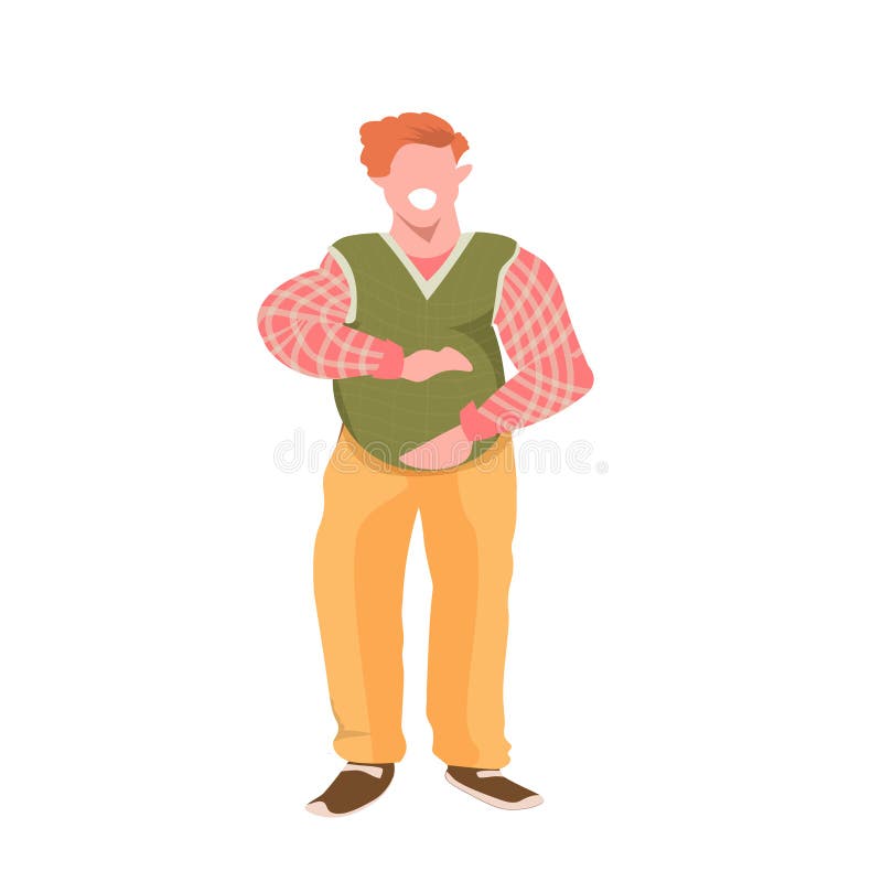Obese man touching his fat belly smiling overweight casual guy obesity concept male cartoon character full length flat vector illustration Obese man touching his fat belly smiling overweight casual guy obesity concept male cartoon character full length flat vector illustration