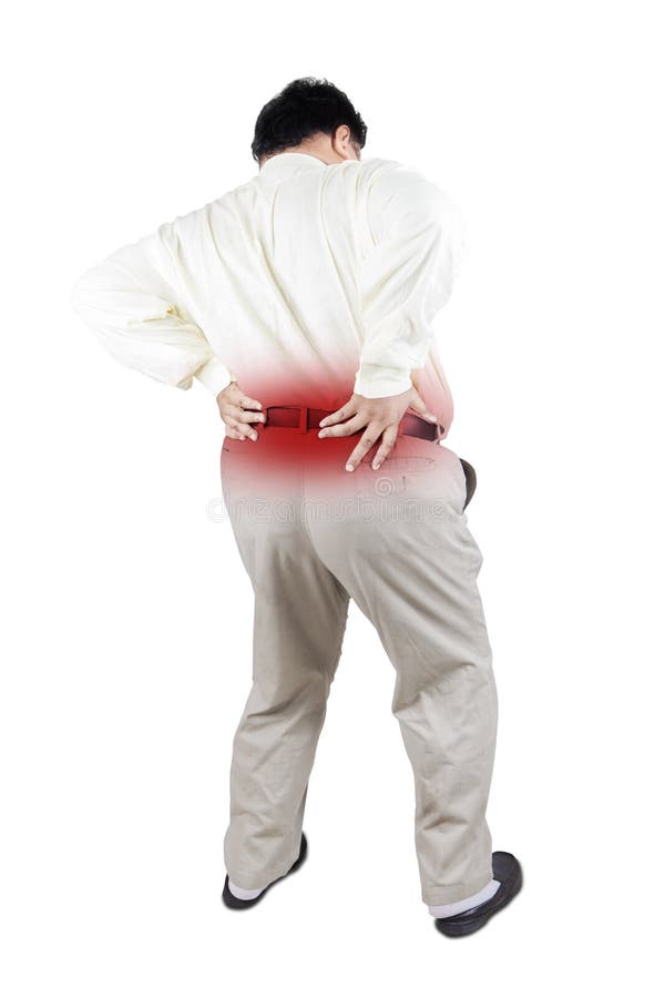 Obesity businessman getting back pain stock photos