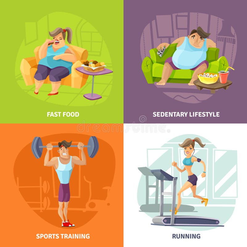 Obesity And Health Concept Icons Set royalty free illustration Obesity And Health Concept Icons Set royalty free illustration