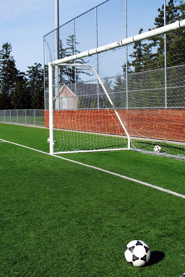 A city park soccer goal. A city park soccer goal