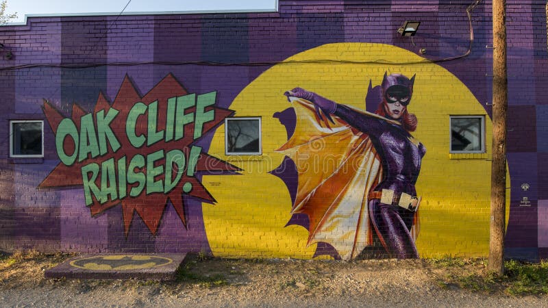 Pictured is the well known batgirl mural in the Bishop Arts District, Dallas, Texas. It was created by Steve Hunter, a full time fine artist who creates murals, canvas paintings, and charcoal drawings. He and his jewelry creating wife make up Hunter Creates. The Bishop Arts District is a small shopping and entertainment district in north Oak Cliff, immediately southwest of Downtown Dallas. It was originally developed as warehouses and shops in the 1920s. Pictured is the well known batgirl mural in the Bishop Arts District, Dallas, Texas. It was created by Steve Hunter, a full time fine artist who creates murals, canvas paintings, and charcoal drawings. He and his jewelry creating wife make up Hunter Creates. The Bishop Arts District is a small shopping and entertainment district in north Oak Cliff, immediately southwest of Downtown Dallas. It was originally developed as warehouses and shops in the 1920s.