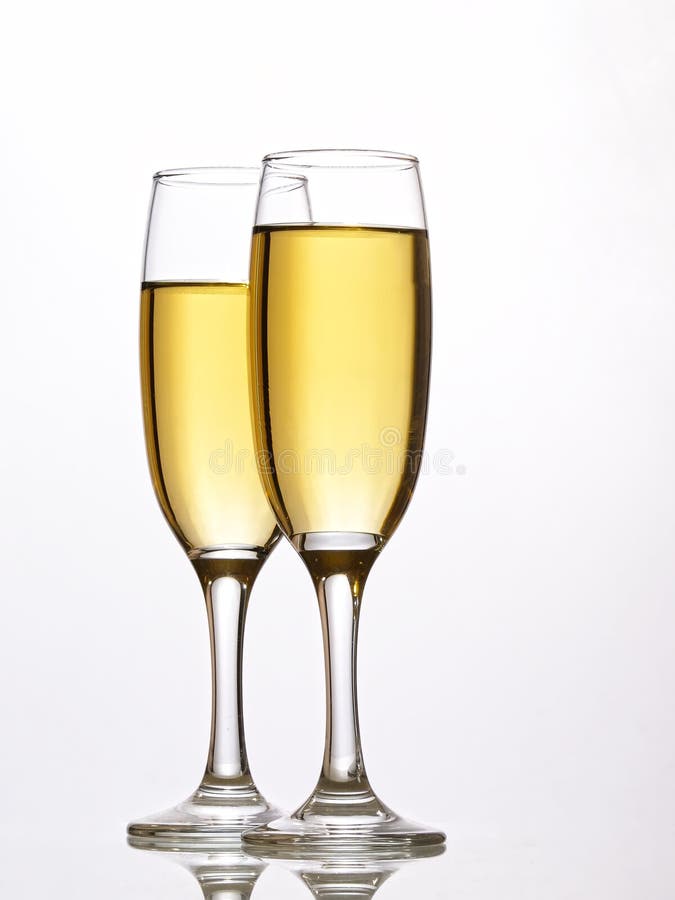Object on white - champagne glasses close up