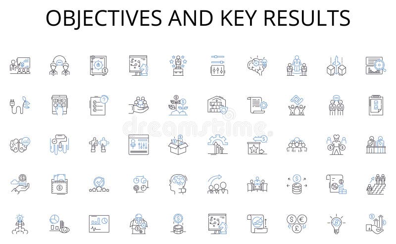 Objectives and Key Results line icons collection. Flexibility, Remote, Work-from-home, Digital, Collaboration, Virtual stock illustration