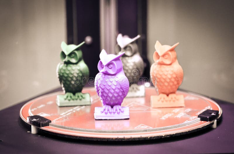 Objects are inside the three-axis 3d printer on which they were created stock photo
