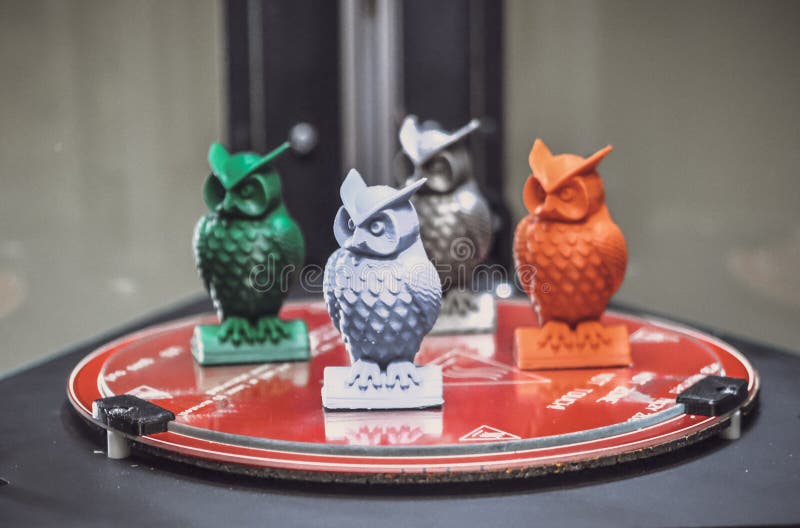 Objects are inside the three-axis 3d printer on which they were created stock image
