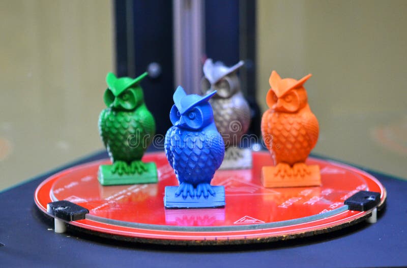 Objects are inside the three-axis 3d printer on which they were created stock photography
