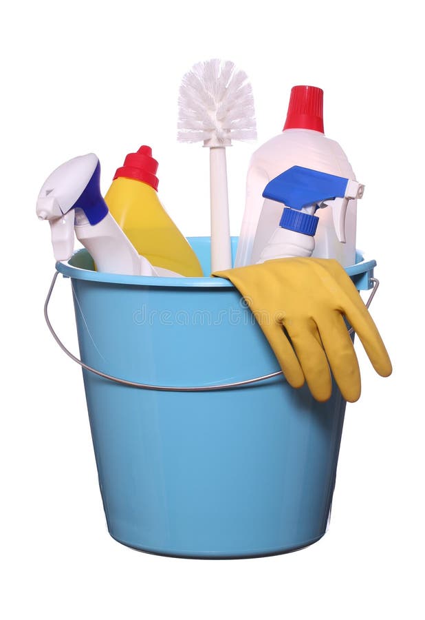 Yellow Bucket With Cleaning Supplies Isolated On White Background Stock  Photo, Picture and Royalty Free Image. Image 11733199.