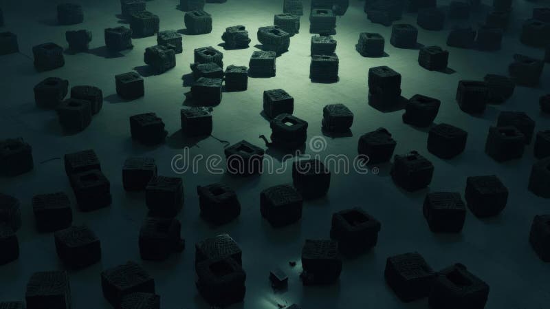 Objects Texture Blocks Arrange on Plain Surface and Mysterious Concept , urban aesthetic. Plain objects illustrations