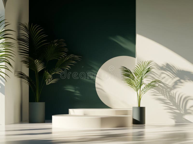Objekt av geometriska former minimal produktvisningsmodellbakgrund 3d-scen. ovanpå podiet finns ett stock illustrationer