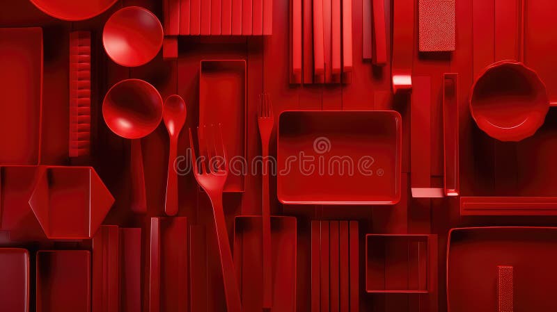 Objekte, roter Kunststoff-Hintergrund stock abbildung