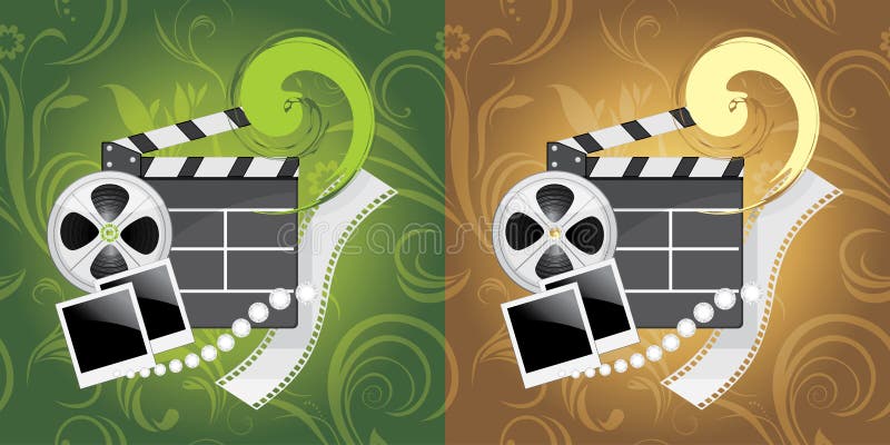 Objetos de la industria del cine en el fondo ornamental libre illustration Objetos de la industria del cine en el fondo ornamental libre illustration