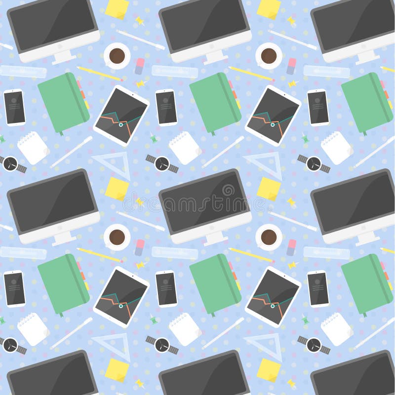 Objetos planos de la oficina conceptora - modelo inconsútil libre illustration Objetos planos de la oficina conceptora - modelo inconsútil libre illustration