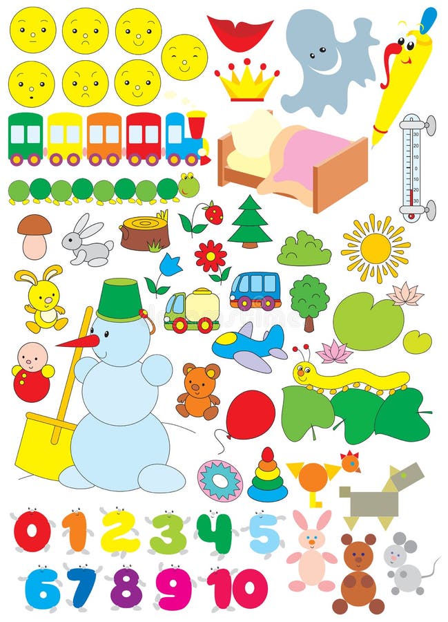 Objetos simples para el jardín de la infancia stock de ilustración Objetos simples para el jardín de la infancia stock de ilustración