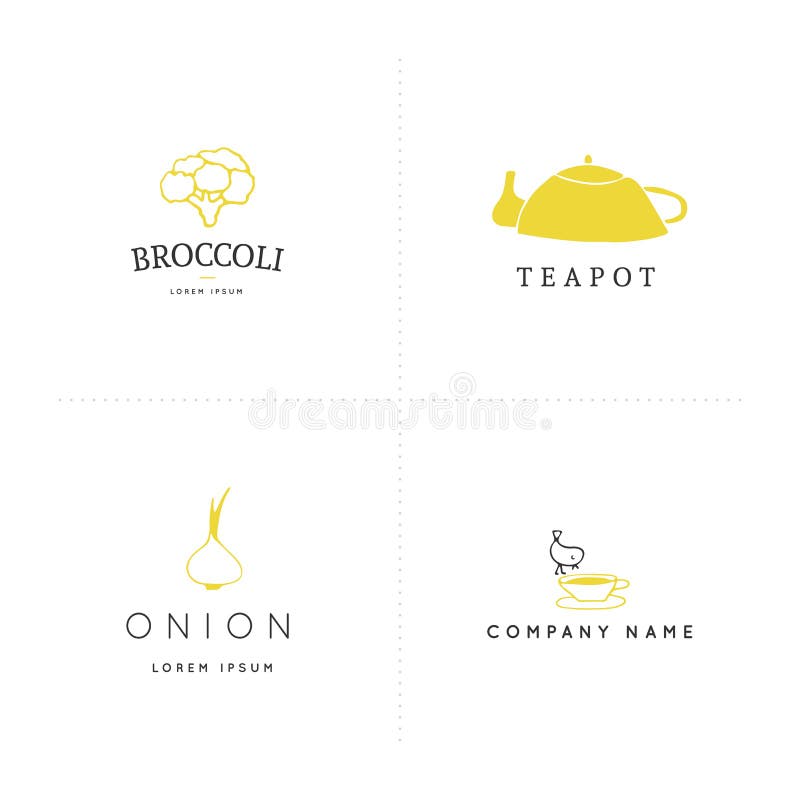 Objetos tirados mão coloridos vetor Grupo dos moldes do logotipo da cozinha ilustração stock Objetos tirados mão coloridos vetor Grupo dos moldes do logotipo da cozinha ilustração stock