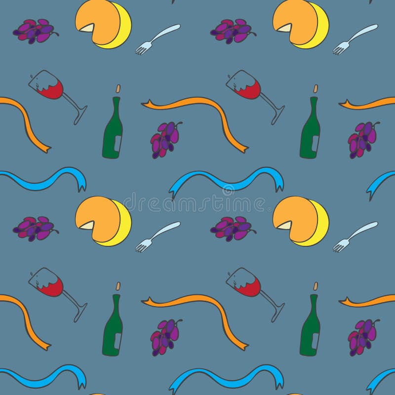 Objets de raisin de bouteille de fromage de vin sur le modèle sans couture de fond bleu-gris illustration de vecteur pour la conc illustration de vecteur Objets de raisin de bouteille de fromage de vin sur le modèle sans couture de fond bleu-gris illustration de vecteur pour la conc illustration de vecteur