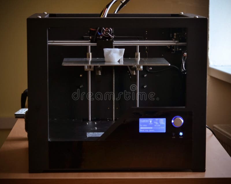 Objects printed by 3d printer. Automatic three dimensional 3d printer performs plastic modeling in laboratory. Progressive modern additive technology. Objects printed by 3d printer. Automatic three dimensional 3d printer performs plastic modeling in laboratory. Progressive modern additive technology