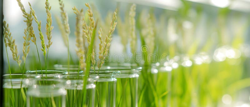 Obraz genetyczny ai generator naukowysekperiments with plant rice genetycznie zmodyfikowane uszy ryżowe. laboratoryjna rurka badaw ilustracja wektor