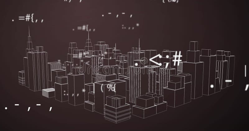 Obraz liczb zmieniających się w wirującym modelu miasta 3d ilustracja wektor