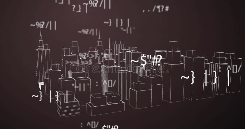 Obraz liczb zmieniających się w wirującym modelu miasta 3d ilustracja wektor