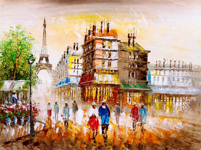 Obraz Olejny - Uliczny widok Paryż royalty ilustracja Obraz Olejny - Uliczny widok Paryż royalty ilustracja