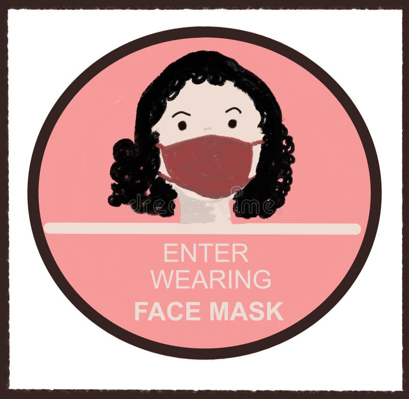 Sign image of Enter wearing face mask People in protective medical face masks. Men and women wearing mask for. protection from virus. Sign image of Enter wearing face mask People in protective medical face masks. Men and women wearing mask for. protection from virus.