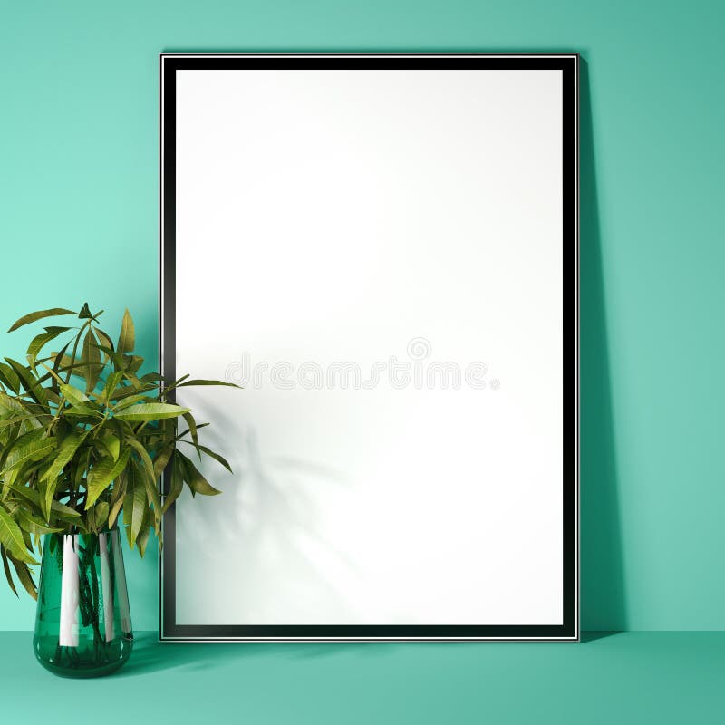 Obrazek rama w nowożytnym zielonym wnętrzu świadczenia 3 d ilustracji Obrazek rama w nowożytnym zielonym wnętrzu świadczenia 3 d ilustracji