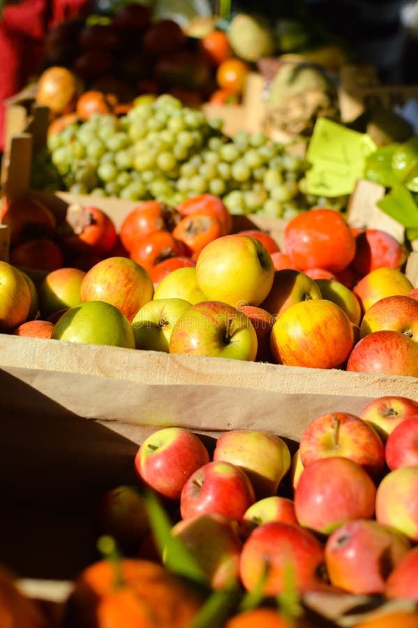 Fresh fruits and vegitables at market in boxes. Fresh fruits and vegitables at market in boxes