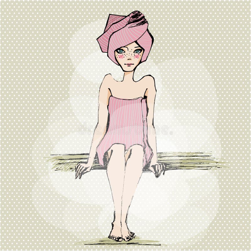 Obrazkowa dziewczyna w sauna ilustracja wektor Obrazkowa dziewczyna w sauna ilustracja wektor